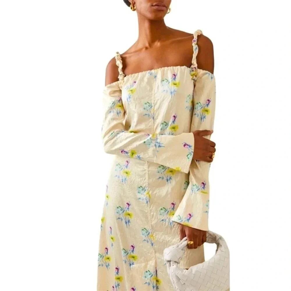 Ganni Cream Bell Sleeve Maxi Dress